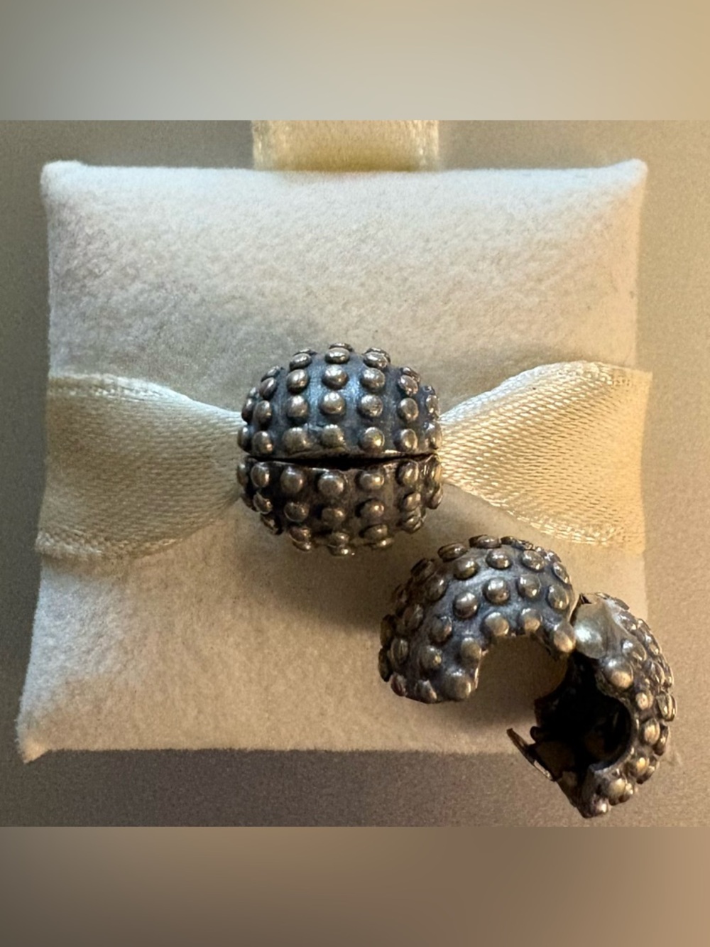 Pandora 791012OX Sterling Silver Textured Sphere Clasp Charm Set of 2
